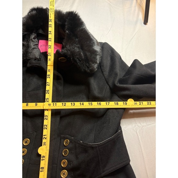 Betsey Johnson Womens Black Wool Blend Faux Fur Collar Corset Waist Coat Large - Picture 7 of 7